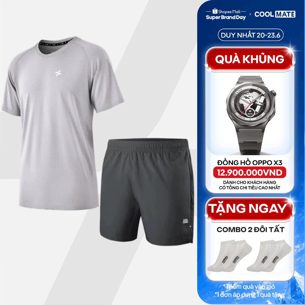 [TẶNG COMBO 2 TẤT]Set thể thao Gym Pickleball Áo thun Training Seamless Body Mapping Quần 5inch Essential Coolmate