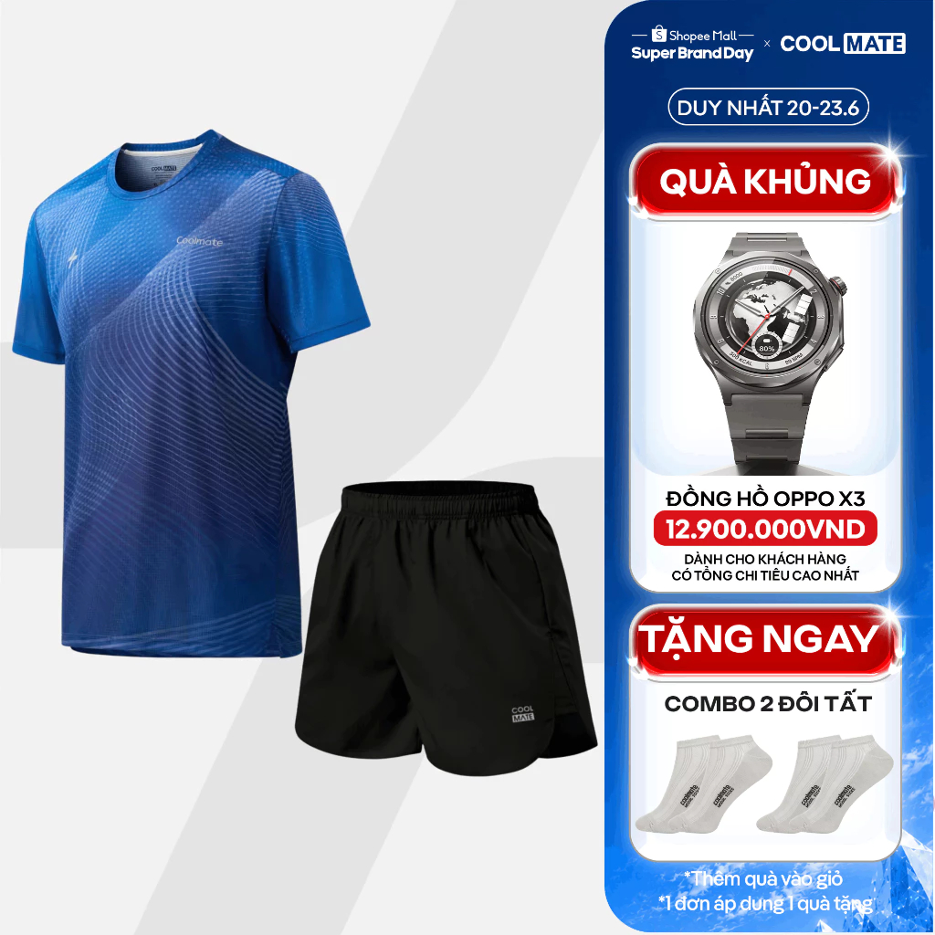 [TẶNG COMBO 2 TẤT]Set đồ chạy bộ Áo Thun Nam thể thao graphic và Quần short 5inch thoáng khí, thoải mái Coolmate