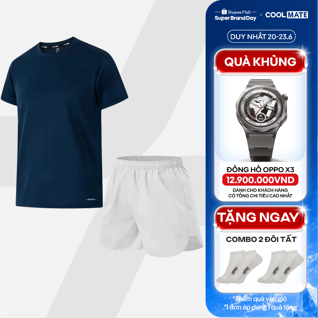 [TẶNG COMBO 2 TẤT]Set đồ tiết kiệm tập Gym, Pickleball Áo thể thao Nam Coolmate Basics + Quần Maxcool thoáng mát