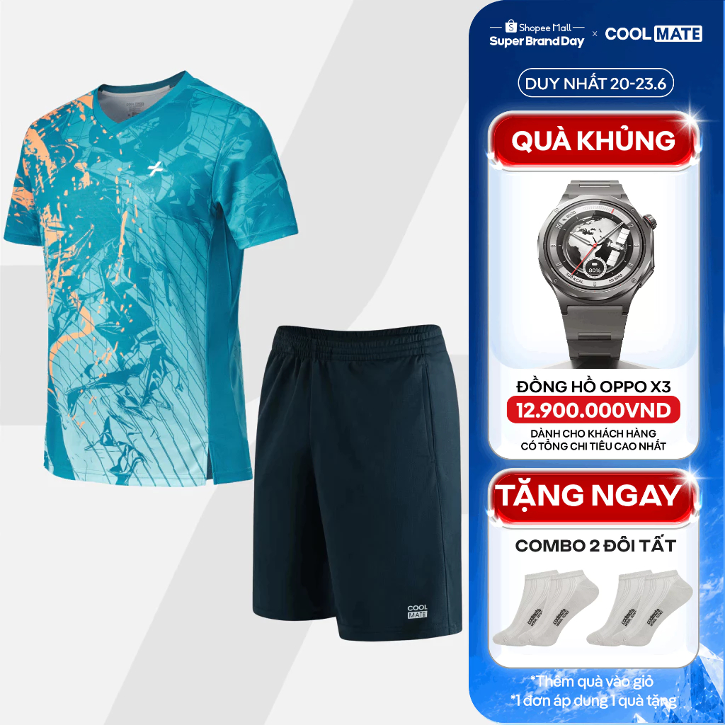 [TẶNG COMBO 2 TẤT]Set thể thao cầu lông pickleball tennis nam Áo IN Abstract Graphic thoải mái Coolmate
