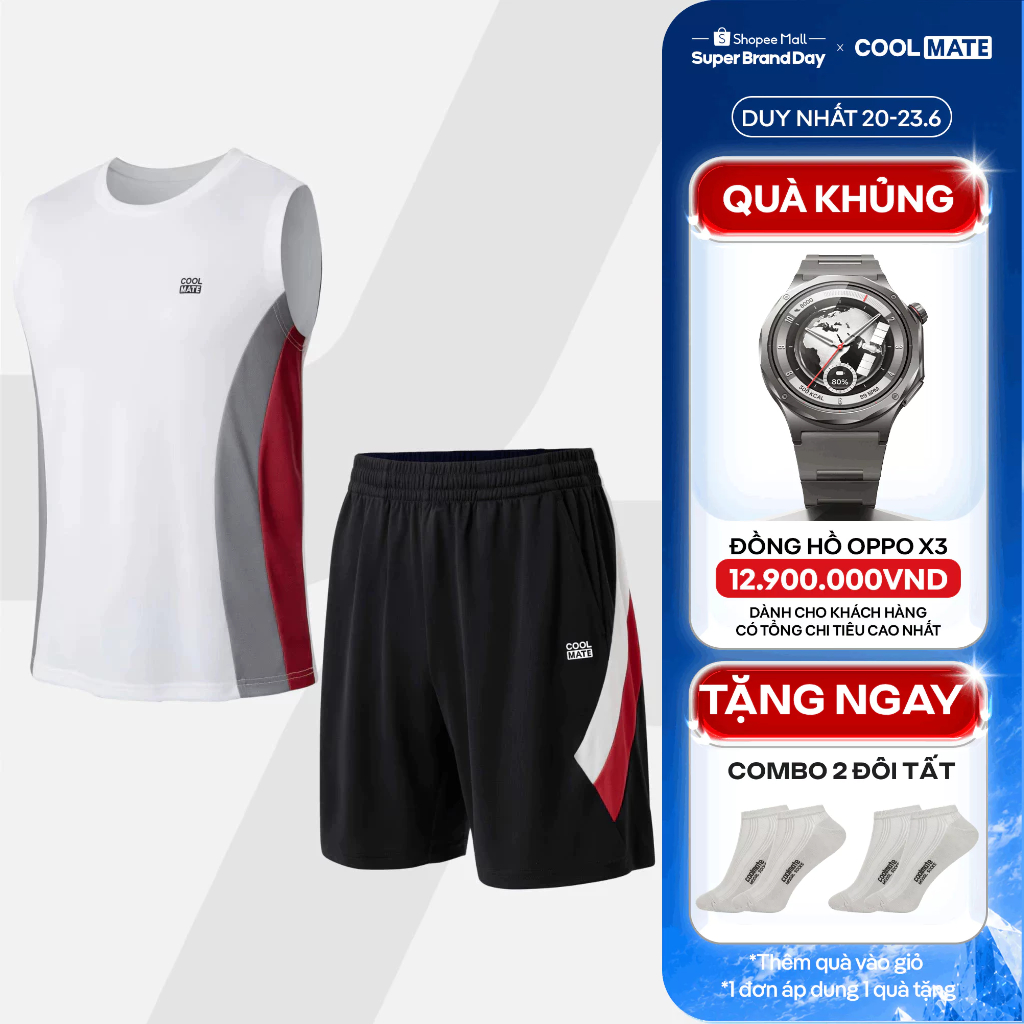 [TẶNG COMBO 2 TẤT]Set đồ thể thao nam Pickleball Áo sát nách Quần Promax Flexline Active thoáng khí Coolmate