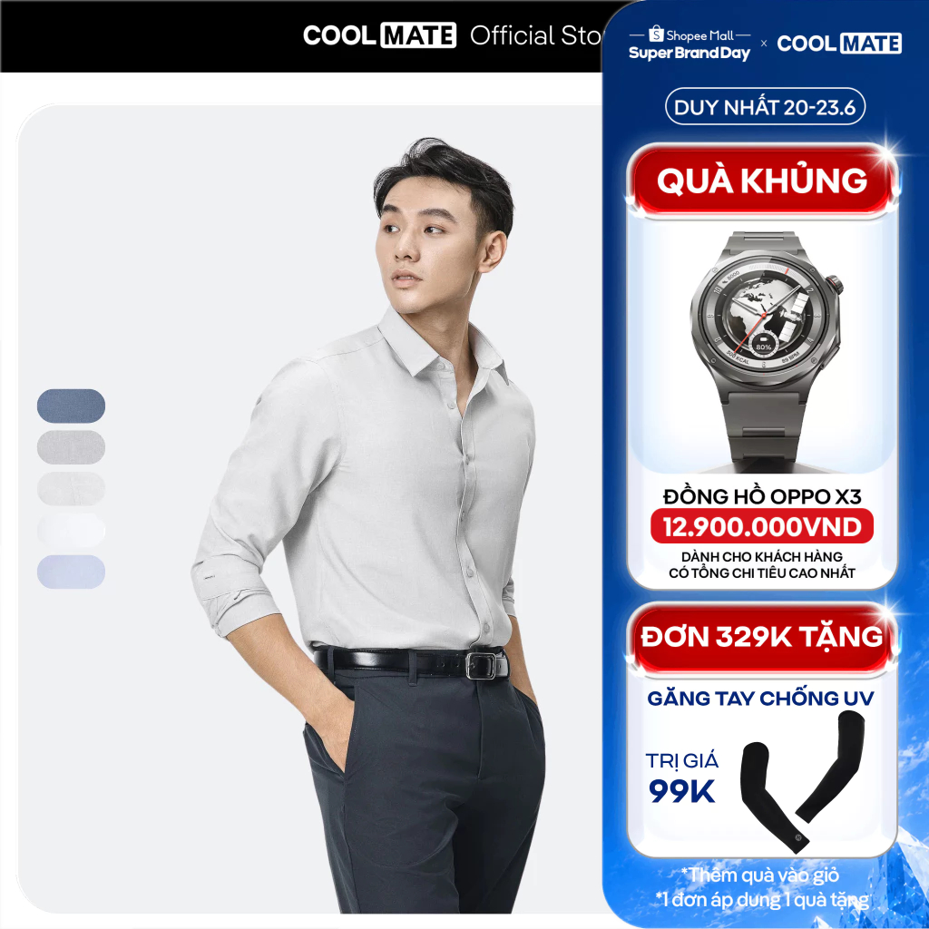[TẶNG QUÀ ĐƠN 329K]Áo SƠ MI nam dài tay CaféDriS khử mùi hiệu quả, chống UV Coolmate