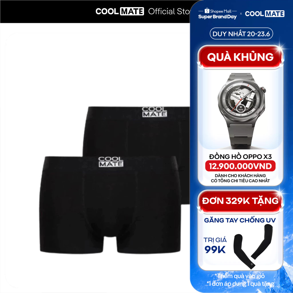 [TẶNG QUÀ ĐƠN 329K]Set 2 quần lót Bamboo Trunk kháng khuẩn khử mùi Coolmate