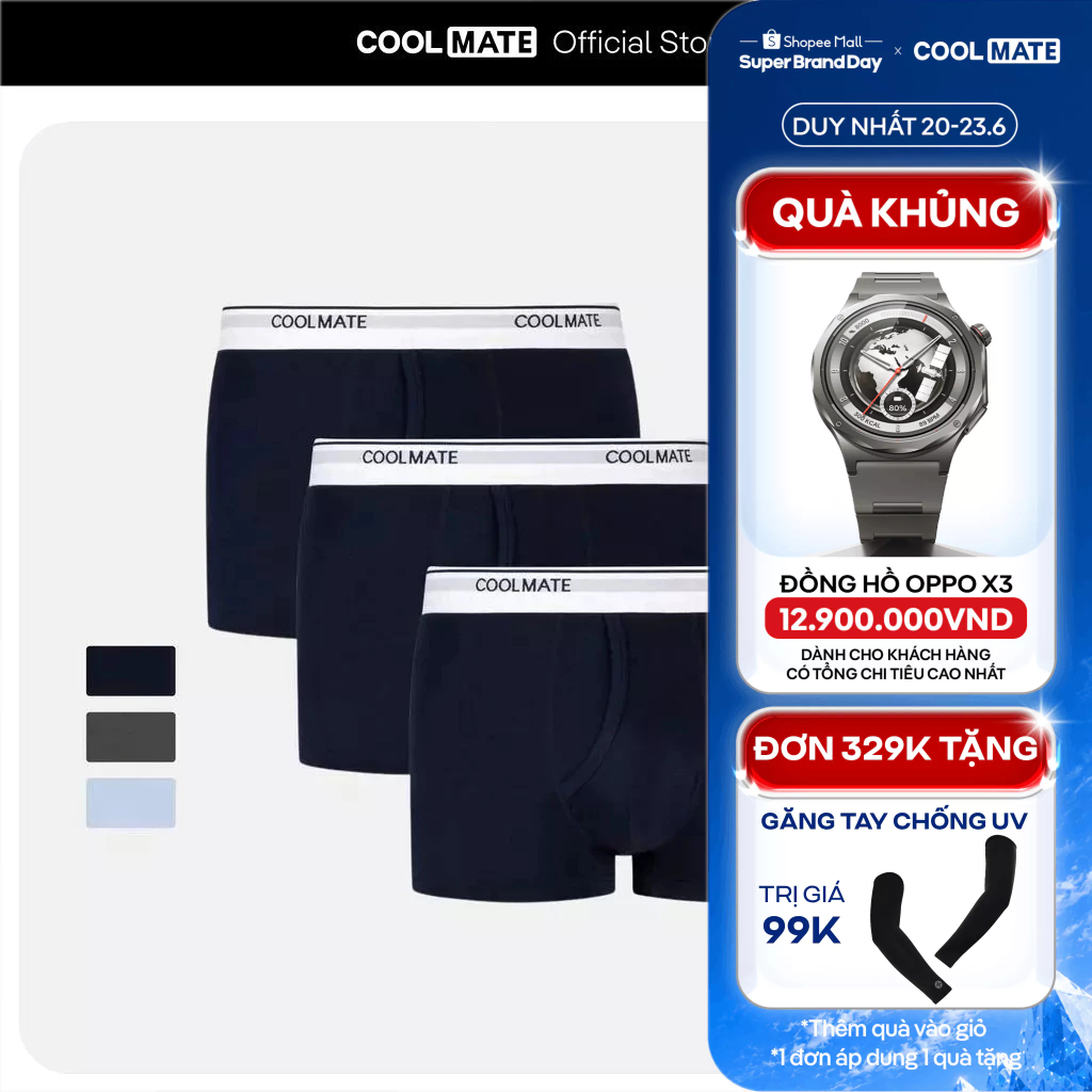 [TẶNG QUÀ ĐƠN 329K]Combo 03 quần lót nam khe moi Bamboo Trunk kháng khuẩn Coolmate