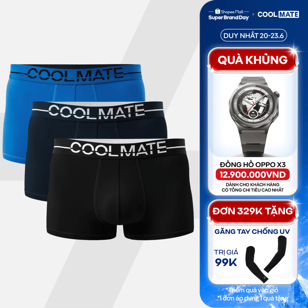 [TẶNG QUÀ ĐƠN 329K]Combo 3 Quần lót Nam Trunk Ex-Comfort Modern Bamboo mềm mại kháng khuẩn Coolmate