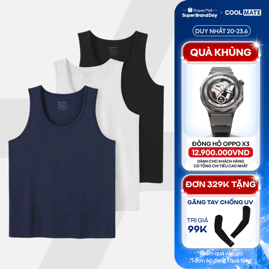 [TẶNG QUÀ ĐƠN 329K]Combo Pack 3 Áo ba lỗ mặc nhà thoải mái, nhẹ, thấm hút tốt  Coolmate