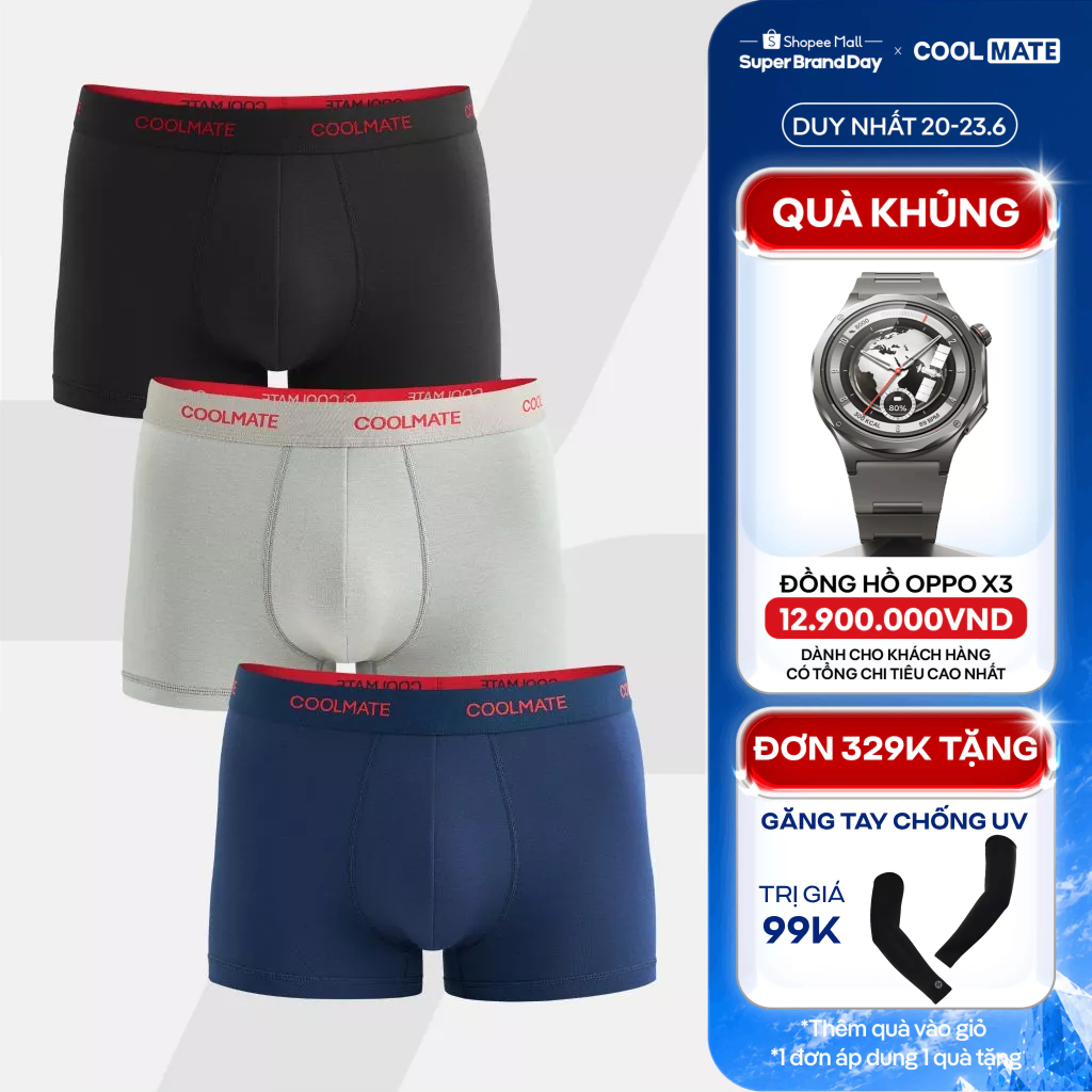 [TẶNG QUÀ ĐƠN 329K][BẢN GIỚI HẠN]Combo 03 quần lót nam Trunk Bamboo Prosper, Fortune kháng khuẩn Coolmate