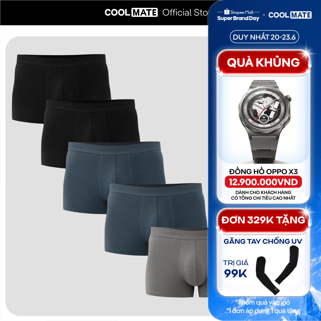 [TẶNG QUÀ ĐƠN 329K]Combo 5 quần lót sịp nam Trunk Cotton co giãn thoải mái Coolmate