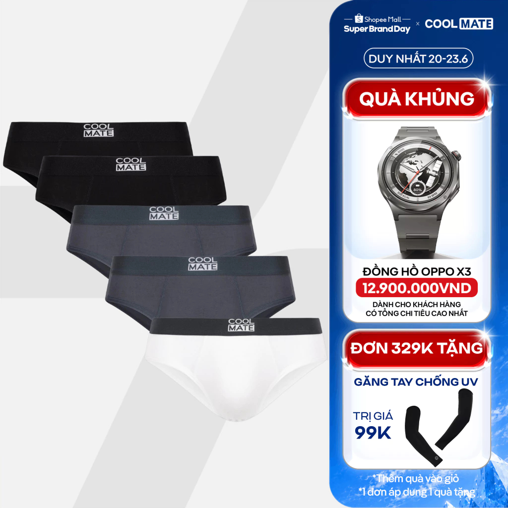 [TẶNG QUÀ ĐƠN 329K]Combo 5 Quần lót nam Tam Giác Brief Bamboo kháng khuẩn Coolmate