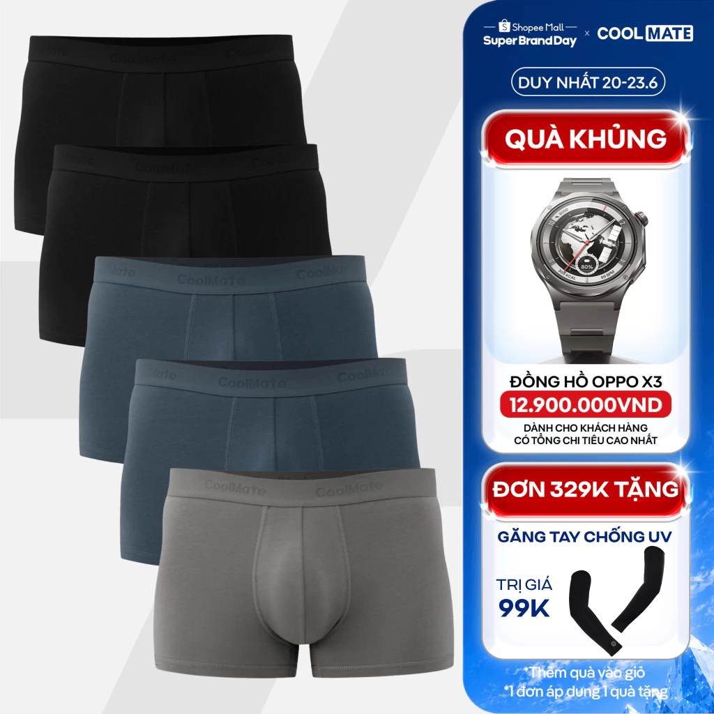 [TẶNG QUÀ ĐƠN 329K]Combo 5 quần lót sịp nam Trunk Cotton co giãn thoải mái vải mềm thoáng khí Coolmate (màu ngẫu nhiên)