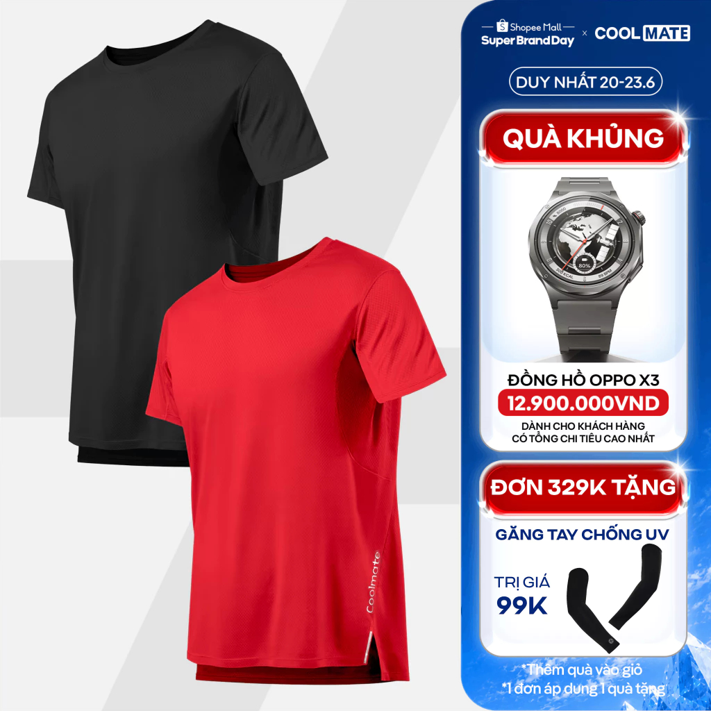 [TẶNG QUÀ ĐƠN 329K]Combo 2 áo thun nam thể thao chạy bộ Essentials Fast & Free Run II siêu nhẹ, áo đỏ Việt Nam Coolmate