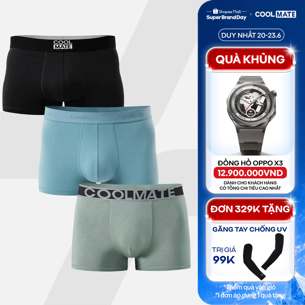 [TẶNG QUÀ ĐƠN 329K]Combo 3 quần lót nam siêu kháng khuẩn Trunk Bamboo, Lenzing Modal thấm hút, nhanh khô Coolmate