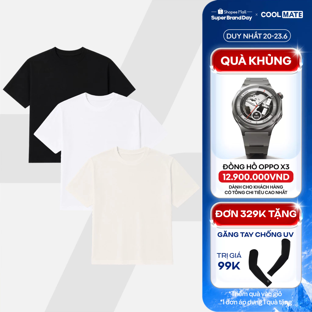 [TẶNG QUÀ ĐƠN 329K]COMBO 3 Áo thun Tshirt nam Regular Fit Cotton poly 180gsm mềm mại, chất mát, thoáng khí Coolmate
