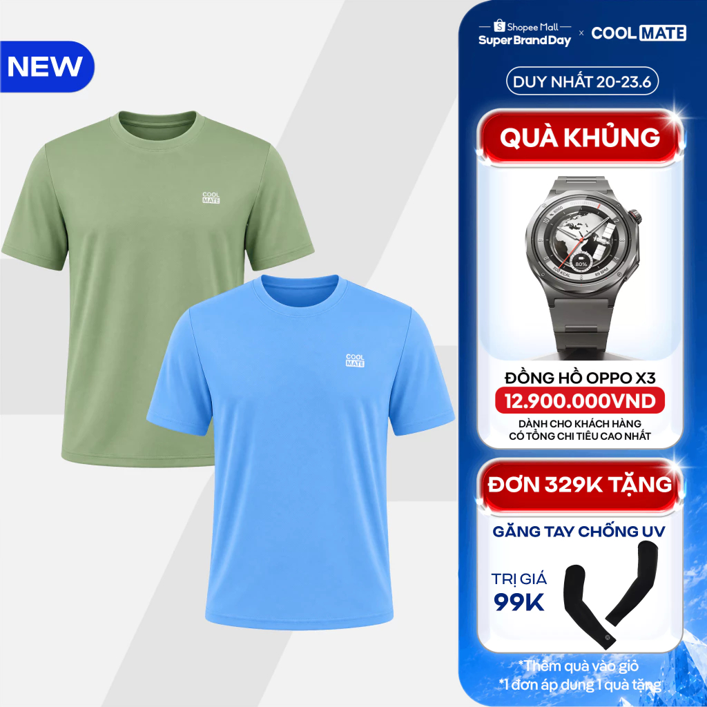 [TẶNG QUÀ ĐƠN 329K]COMBO 2 ÁO THUN thể thao Essentials công nghệ Exdry 2.0 tập Gym Pickleball thoáng khí Coolmate