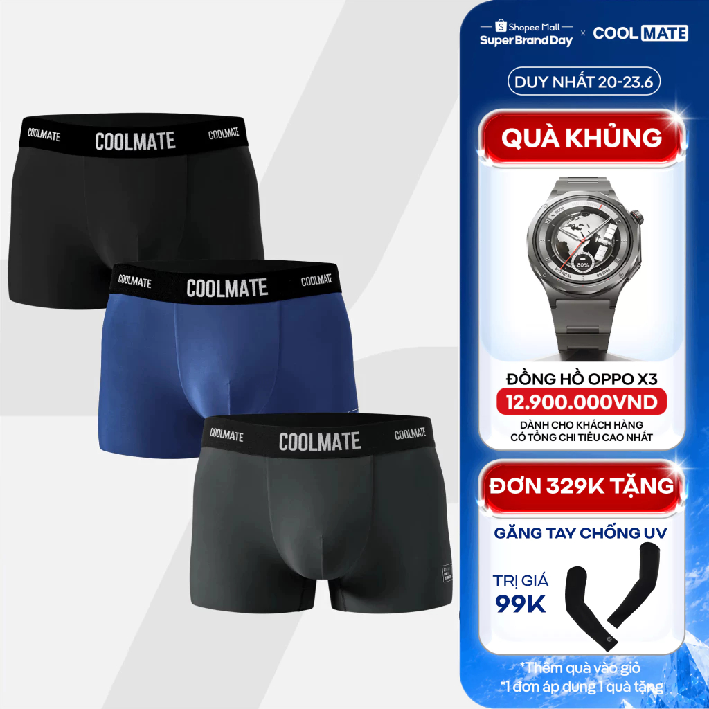 [TẶNG QUÀ ĐƠN 329K]Combo 3 quần lót Trunk Excool Clean Cut mát mẻ, co giãn, siêu thấm hút Coolmate