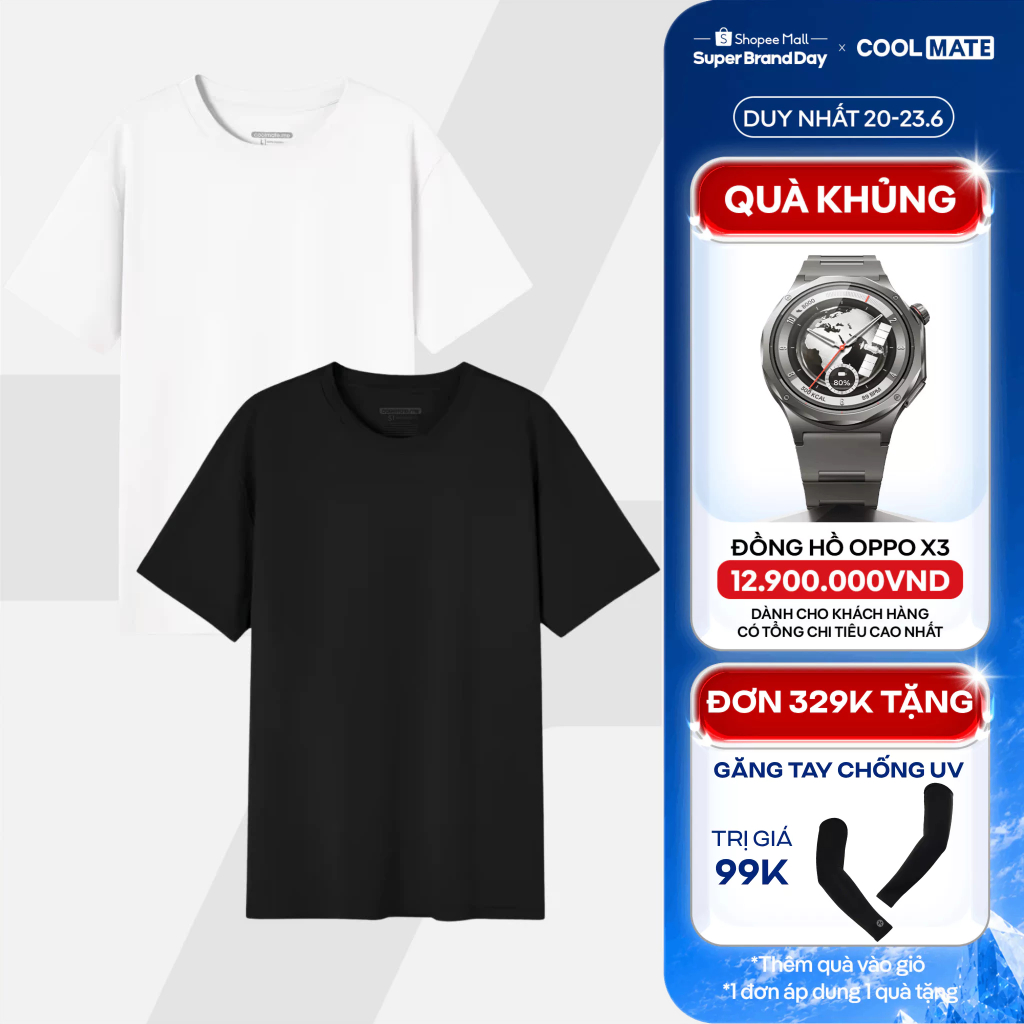 [TẶNG QUÀ ĐƠN 329K]Combo 2 Áo thun nam TShirt Basic Cotton 100% 220gsm dày dặn, mềm mại, thấm hút tốt Coolmate