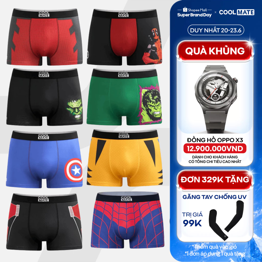 [TẶNG QUÀ ĐƠN 329K]Quần lót nam Trunk Spiderman, Captain America, Ant man, Hulk, Deadpool, Wolverine Coolmate