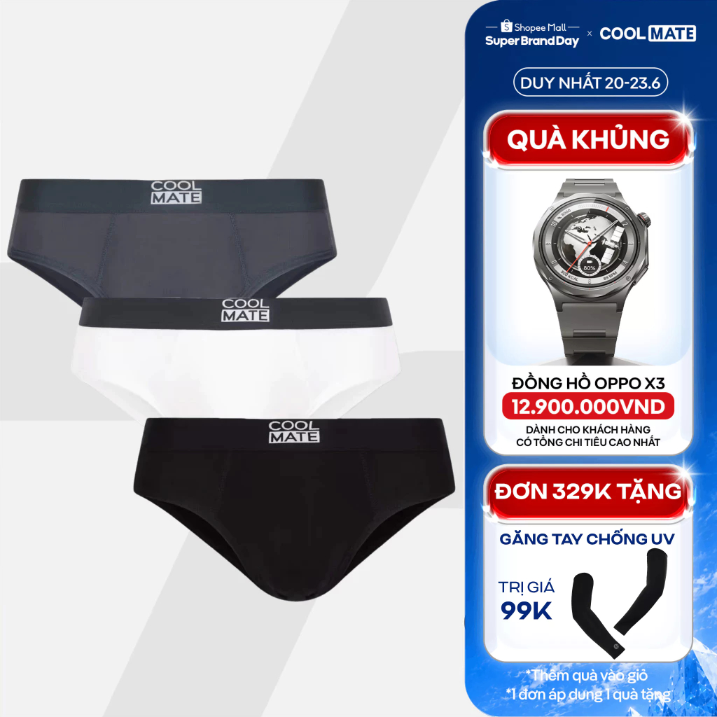[TẶNG QUÀ ĐƠN 329K]Combo 3 Quần lót tam giác nam BRIEF BAMBOO mềm mại, thấm hút, kháng khuẩn Coolmate
