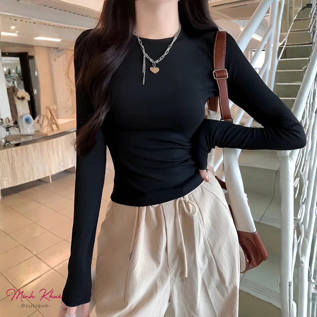[Mở Bán] Áo Thun Tay Dài Cổ Tròn Dáng Dài Basic Thun Borip Lụa DD116 Ôm Body, Mềm Mịn, Co Giãn Minh Khuê Boutique