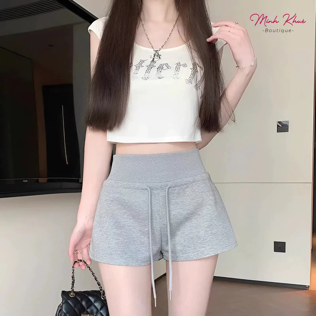 [Mở Bán] Quần Short Cạp Cao Bảng To Thun Nỉ Da Cá Có Dây Rút QU06 Quần Đùi Cạp Cao Minh Khuê Boutique