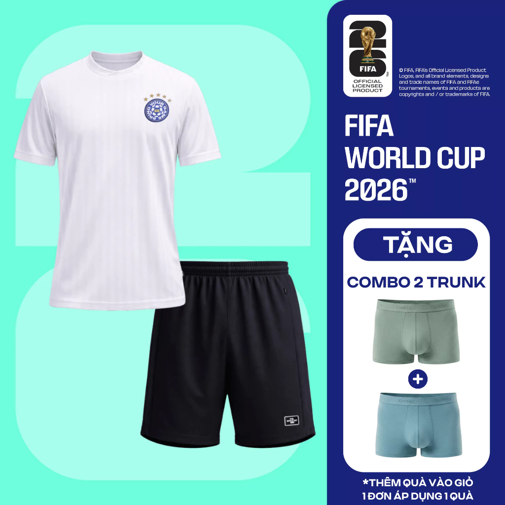 [TẶNG COMBO 2 QUÀ]Set đồ thể thao bóng đá World Cup Áo thun cổ tròn Jacquard và Quần short Exdry Peformance COOLMATE