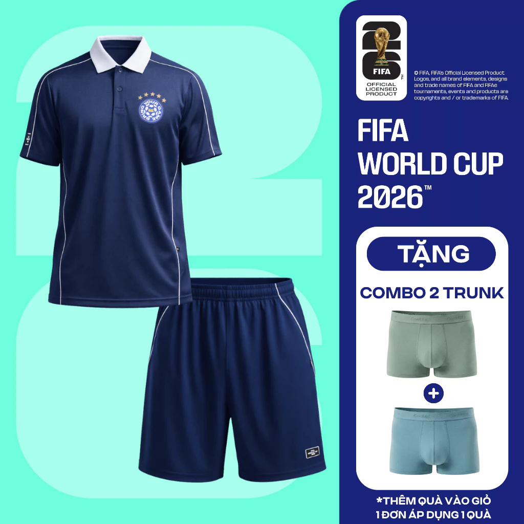 [TẶNG COMBO 2 QUÀ]Set đồ thể thao bóng đá World Cup Áo polo nam phối bo cổ Quần shorts Performance thoáng khí COOLMATE