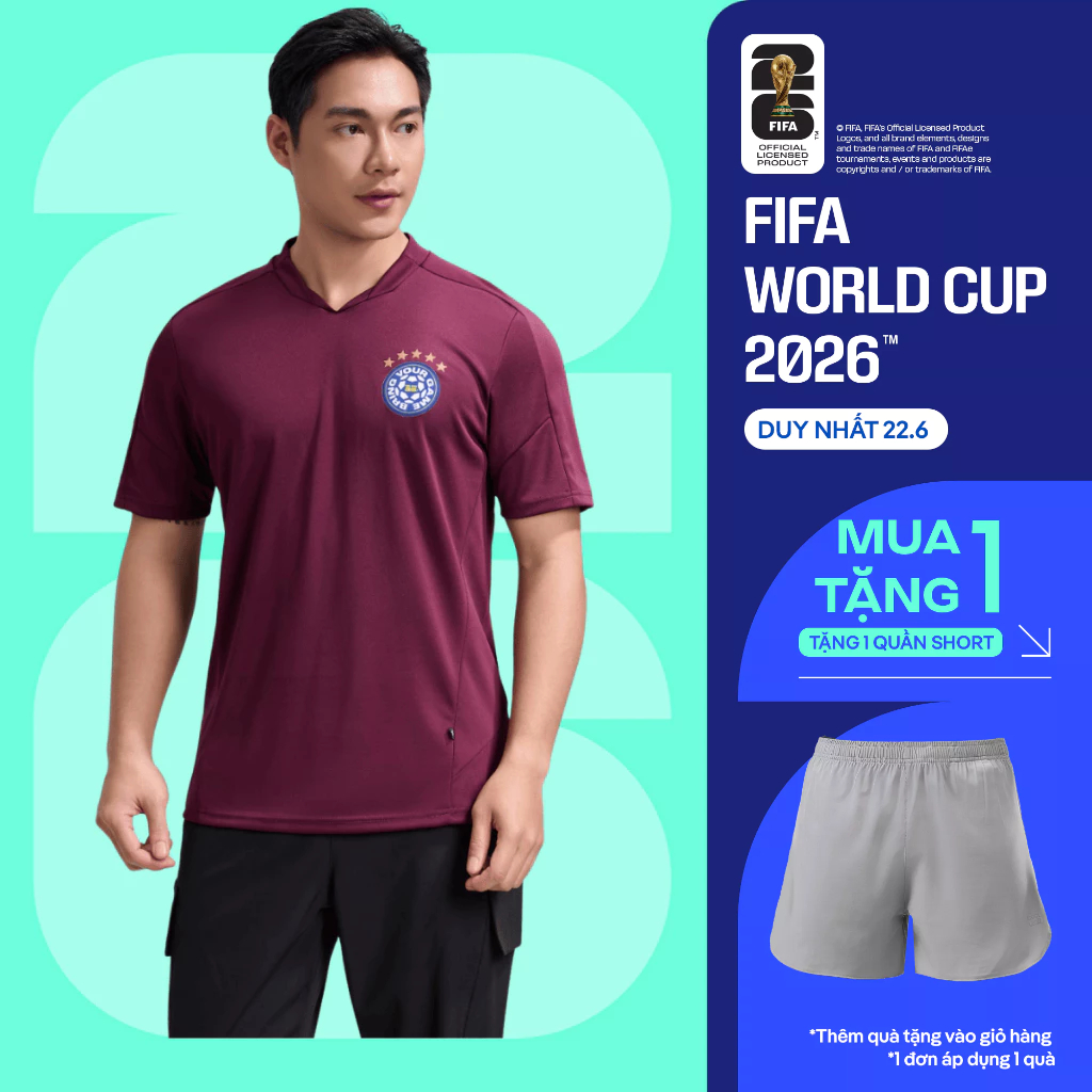 [TẶNG QUẦN SHORT]Áo thun thể thao nam cổ V Exdry ProActive World Cup, áo đa năng bóng đá, mặc hàng ngày Coolmate