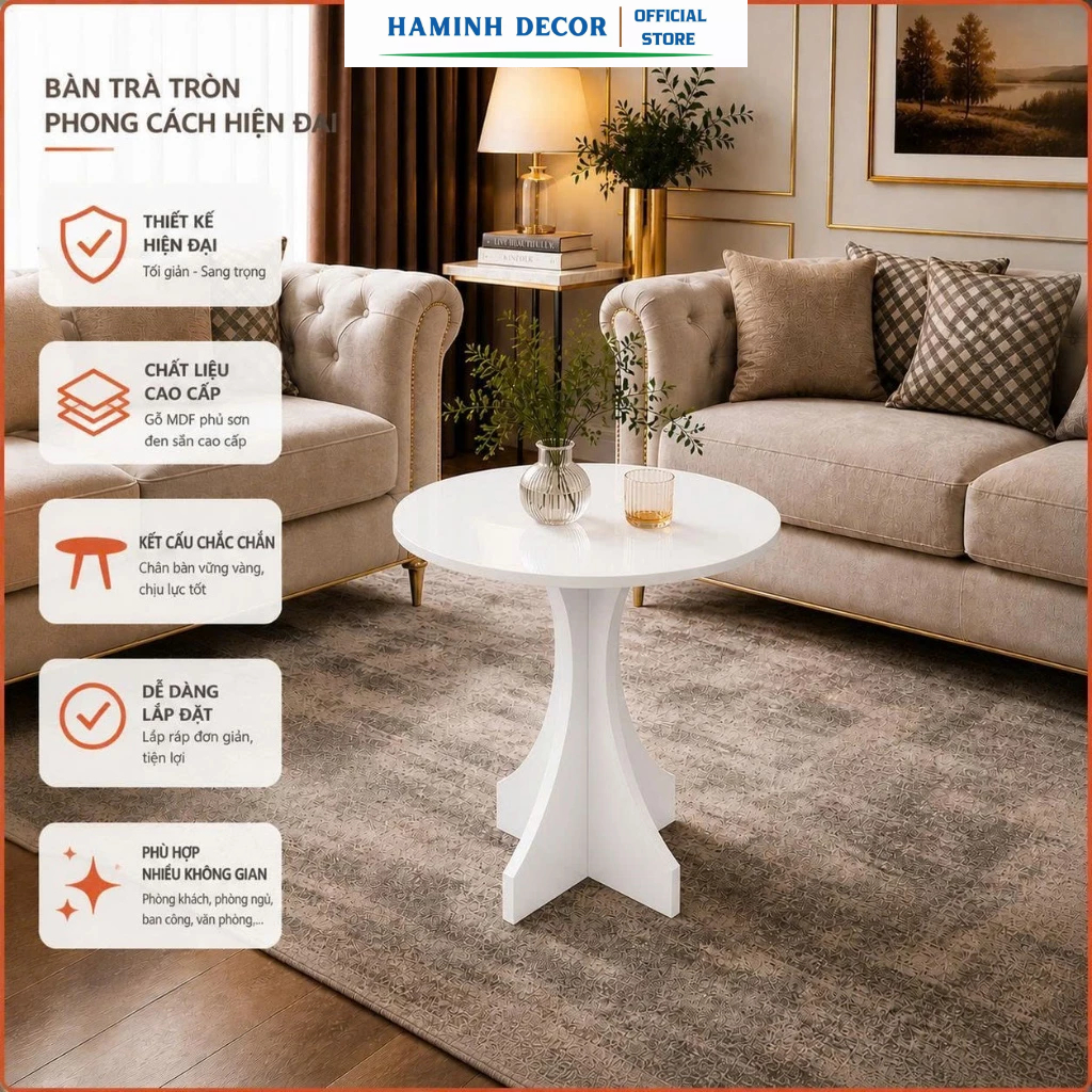 Bàn trà tròn phong cách hiện đại mini làm bằng gỗ MDF lõi xanh chống nước chống xước chống cong vênh - HM275