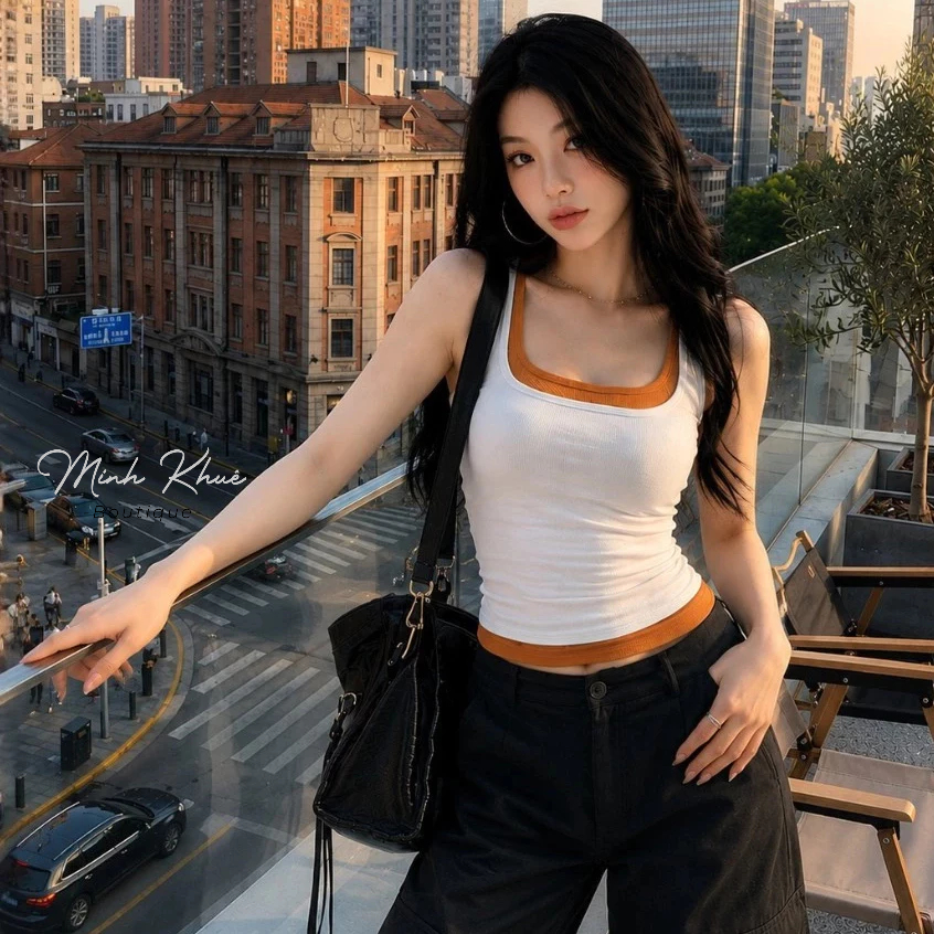 [Mở Bán] Áo Sát Nách Nữ Phối Hai Màu Chất Thun Borip Lụa Kiểu Ba Lỗ Mix Màu 2 Lớp Ôm Body DD37 Minh Khuê Boutique