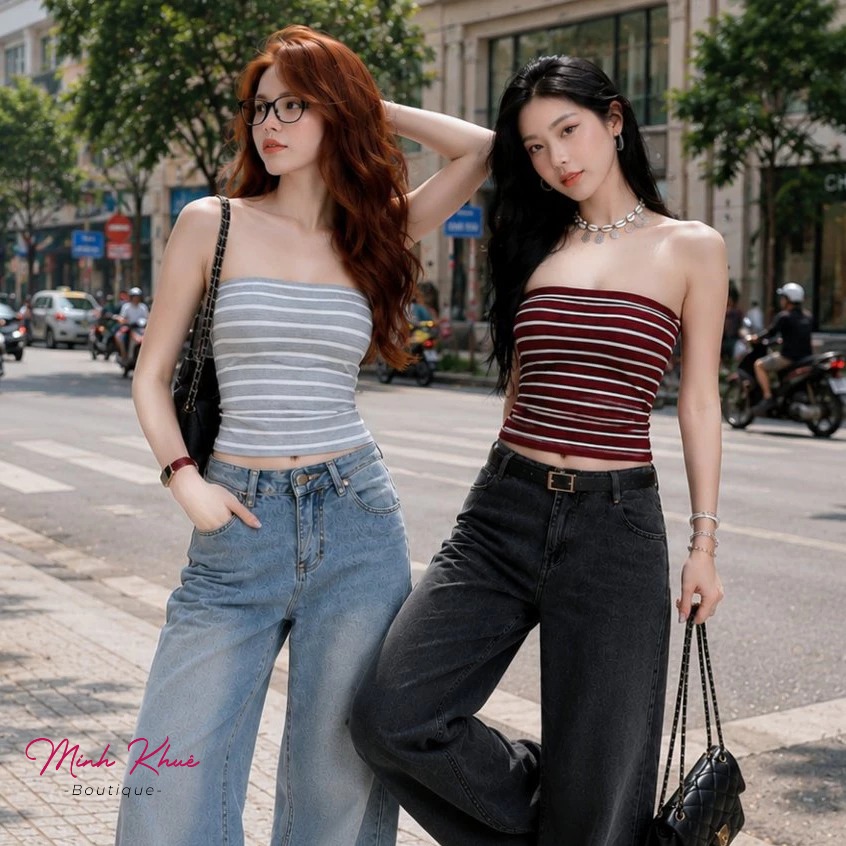 [MỞ BÁN] Áo Ống Sọc Ngang Chất Thun Cotton Mịn Kiểu Dáng Tube Ôm Body Tôn Dáng DD24 Minh Khuê Boutique