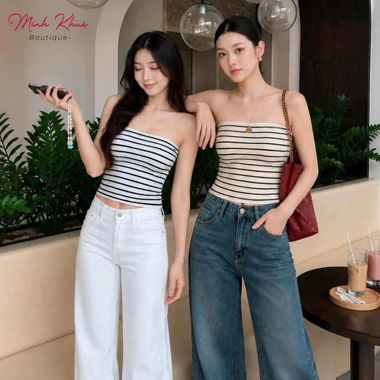 [MỞ BÁN] Áo Ống Sọc Ngang Chất Thun Cotton Mịn Kiểu Dáng Tube Ôm Body Tôn Dáng DD24 Minh Khuê Boutique