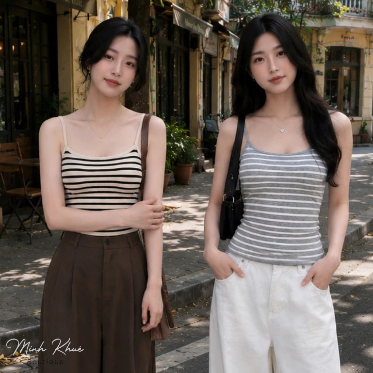 [Mở Bán] Áo Thun Nữ Hai Dây Mảnh Sọc Ngang Thun Borip Lụa DD19 2d Ôm Body Mềm Mịn Co Giãn Minh Khuê Boutique
