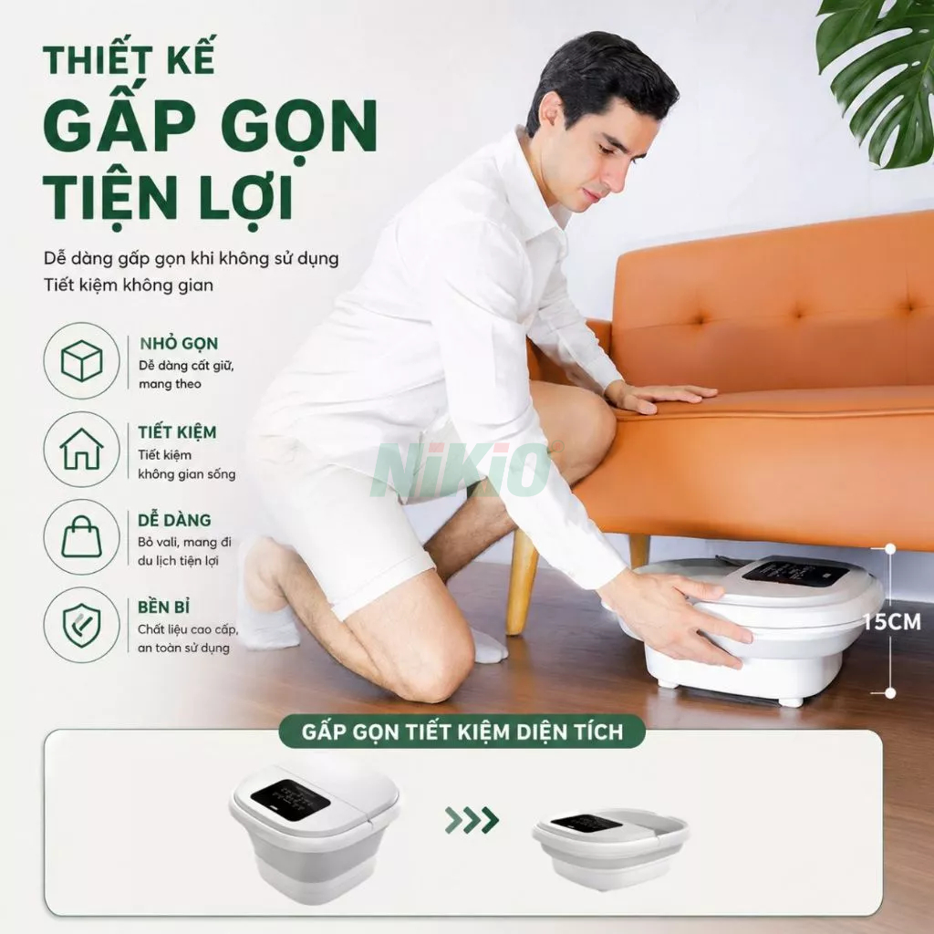 Bồn Ngâm Chân Gấp Gọn Massage Nhật Bản Nikio NK-193 - Tự Động Làm Nóng, Xoa Bóp Huyệt Đạo Bàn Chân