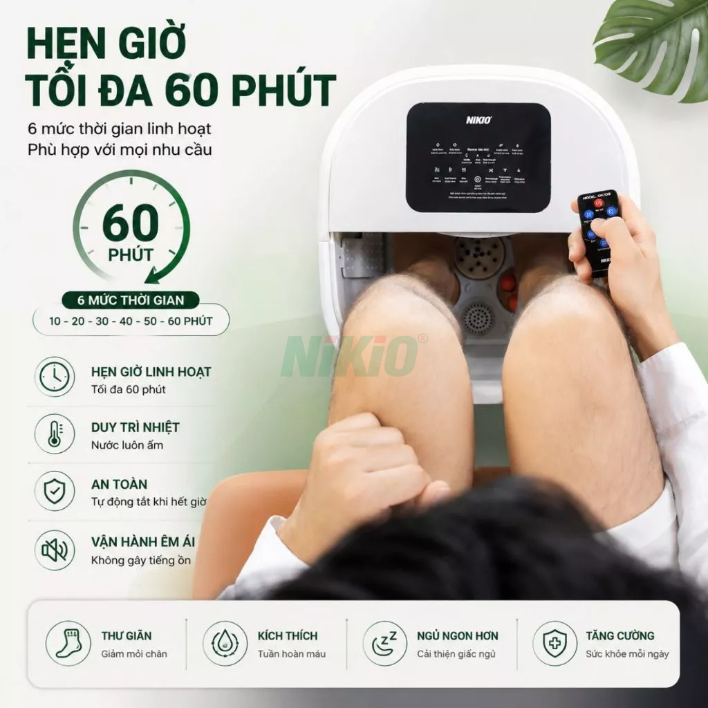 Bồn Ngâm Chân Gấp Gọn Massage Nhật Bản Nikio NK-193 - Tự Động Làm Nóng, Xoa Bóp Huyệt Đạo Bàn Chân