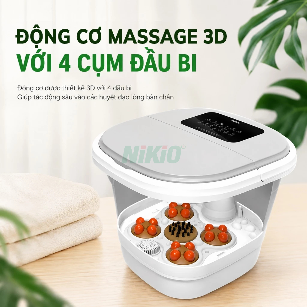 Bồn Ngâm Chân Gấp Gọn Massage Nhật Bản Nikio NK-193 - Tự Động Làm Nóng, Xoa Bóp Huyệt Đạo Bàn Chân