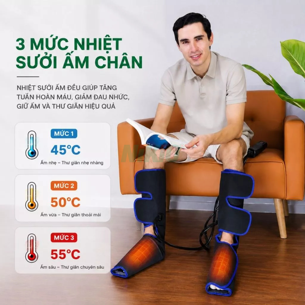 Máy Massage Chân Nén Ép Tĩnh Mạch 2in1 Nhật Bản Nikio NK-285 - Hỗ trợ điều trị suy giãn tĩnh mạch