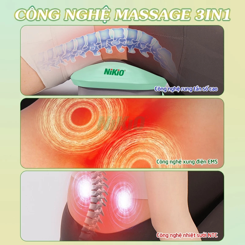 Máy Massage Lưng Cao Cấp Rung Chườm Ấm Nikio NK-159 - Kéo Giãn Giúp Giảm Đau Thắt Lưng