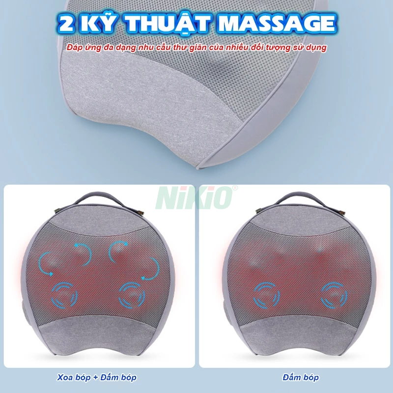 Gối Massage Lưng Đa Năng Nikio NK-137 - Pin Sạc, Con Lăn 6D Massage Thắt Lưng Chuyên Sâu