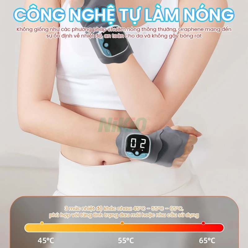 Máy massage cổ tay kết hợp băng quấn cố định Nikio XY-02 - Giải pháp bảo vệ cổ tay