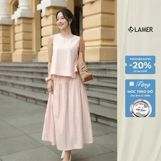 Áo Sát Nách Dáng Suông Phối Chân Váy Xoè Chun Eo Nhún Tầng VIEN TRAN V61B25H035 V62L25H013