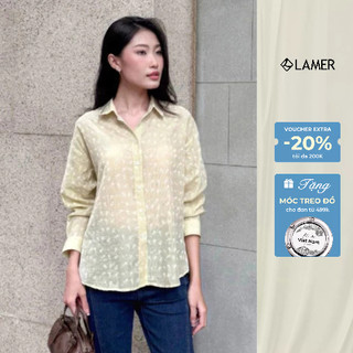 Áo Sơ Mi Nữ Dáng Rộng Cổ Đức Dài Tay Áo Sơ Mi Kẻ Hoa VIEN TRAN V61H25Q019