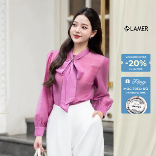 Áo Sơ Mi Nữ Cổ Nơ Thêu Chữ LAMER Hồng, Be Nữ Tính L61H25Q008