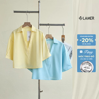 Áo Kiểu Nữ LAMER FASHION Áo Sơ Mi Dáng Crotop Tay Lỡ Cổ Bẻ Công Sở V61H26H020