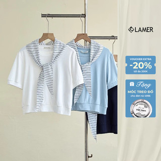 Áo Thun Nữ Basic LAMER Cổ Tròn Phối Khăn Rời Chất Cotton Mềm Mát V61S26H011
