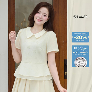 Áo Kiểu Nữ LAMER FASHION Dáng Peplum Ngắn Tay Cổ Sen Phối Màu Nữ Tính, Công Sở L61B26H029