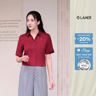 Áo Sơ Mi Kiểu Nữ LAMER FASHION Dáng Croptop Lụa Cổ Bẻ Công Sở Màu Trắng, Đỏ O61H25Q017