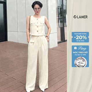 Áo Sát Nách LAMER Dáng Croptop Cổ Tròn Phối Quần Suông Dáng Rộng Cạp Cao V65D24H058, V64W24Q016