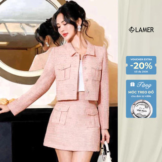 Áo Dạ Tweed Dài Tay Dáng Croptop Cổ Bẻ Cài Cúc VIEN TRAN V65W23T012