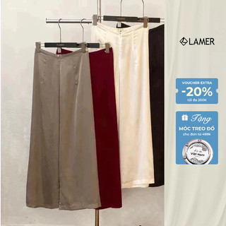 [LAMER X PHƯƠNG ANH ĐÀO] Quần Lụa Áo Dài Ống Rộng Nữ Cạp Rộng 1F LAMER L64W23Q014