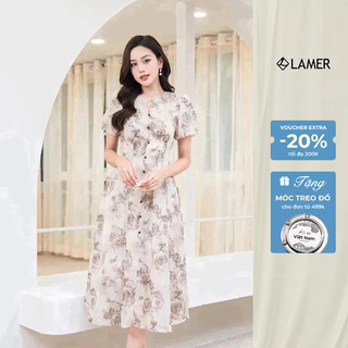 Đầm Cổ Tim SHE'S BACK Tay Bồng Chiết Ly S63M23H003